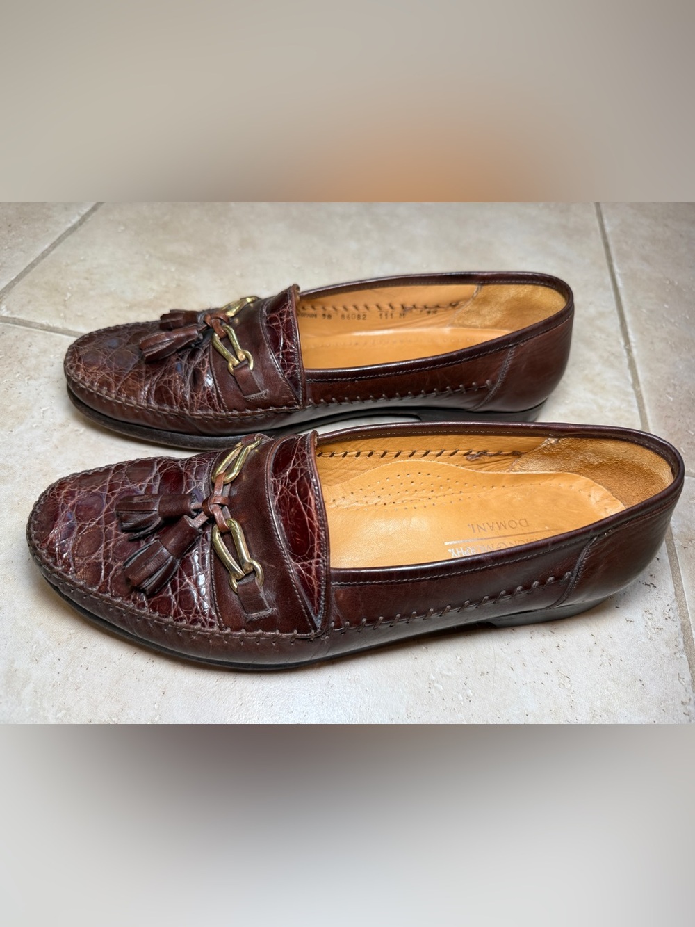 Johnston & Murphy Crocodile-Texture Tassel Leather Loafers